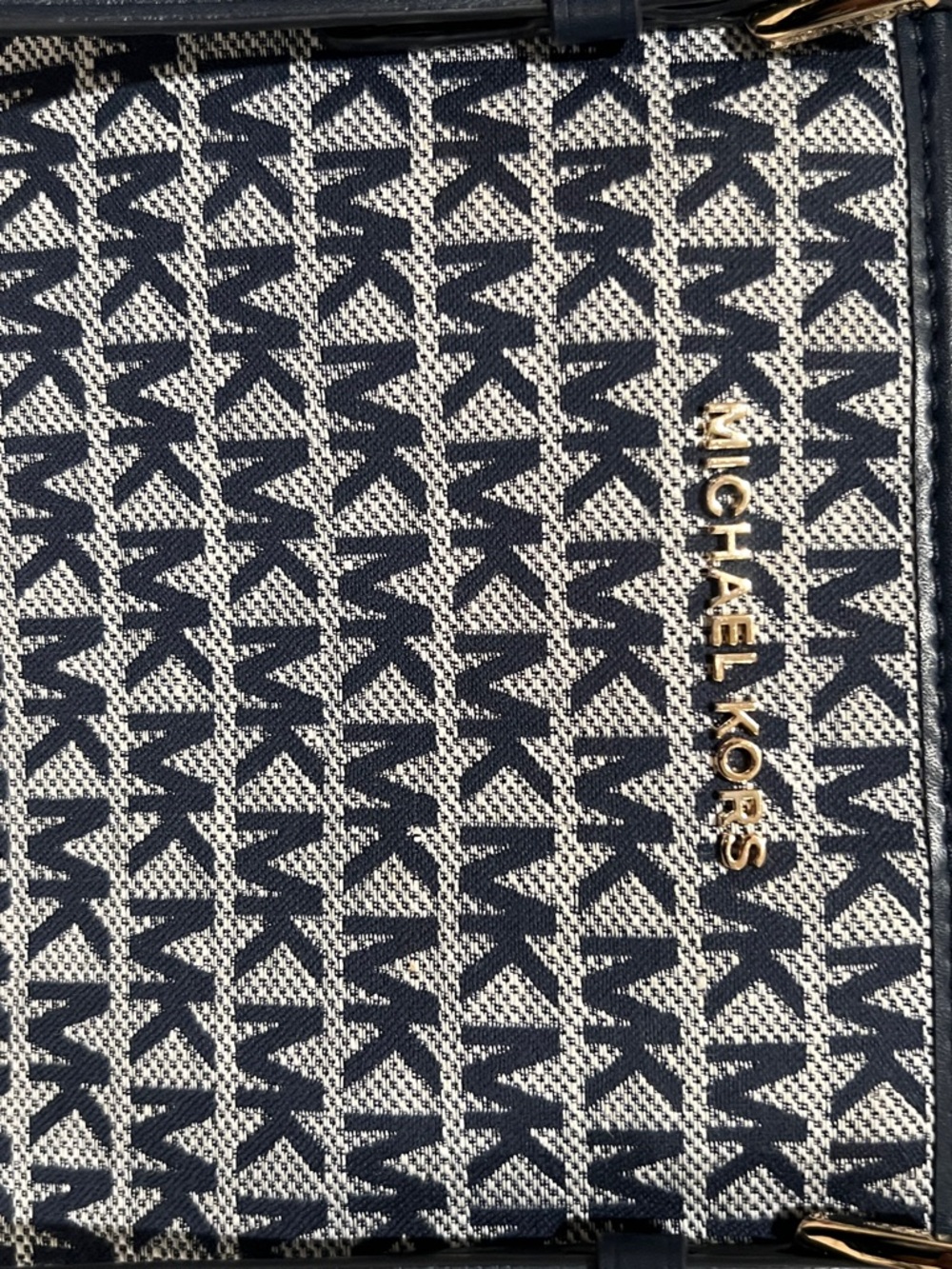 Michael Kors Aria LG Tote Bag Navy Signature MK Monogram Large Shoulder Bag - Picture 5 of 12